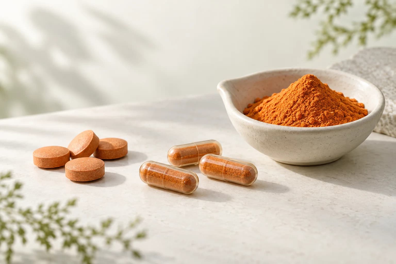 Illustrative tablets, hard capsules and powder blend made with an orange ingredient